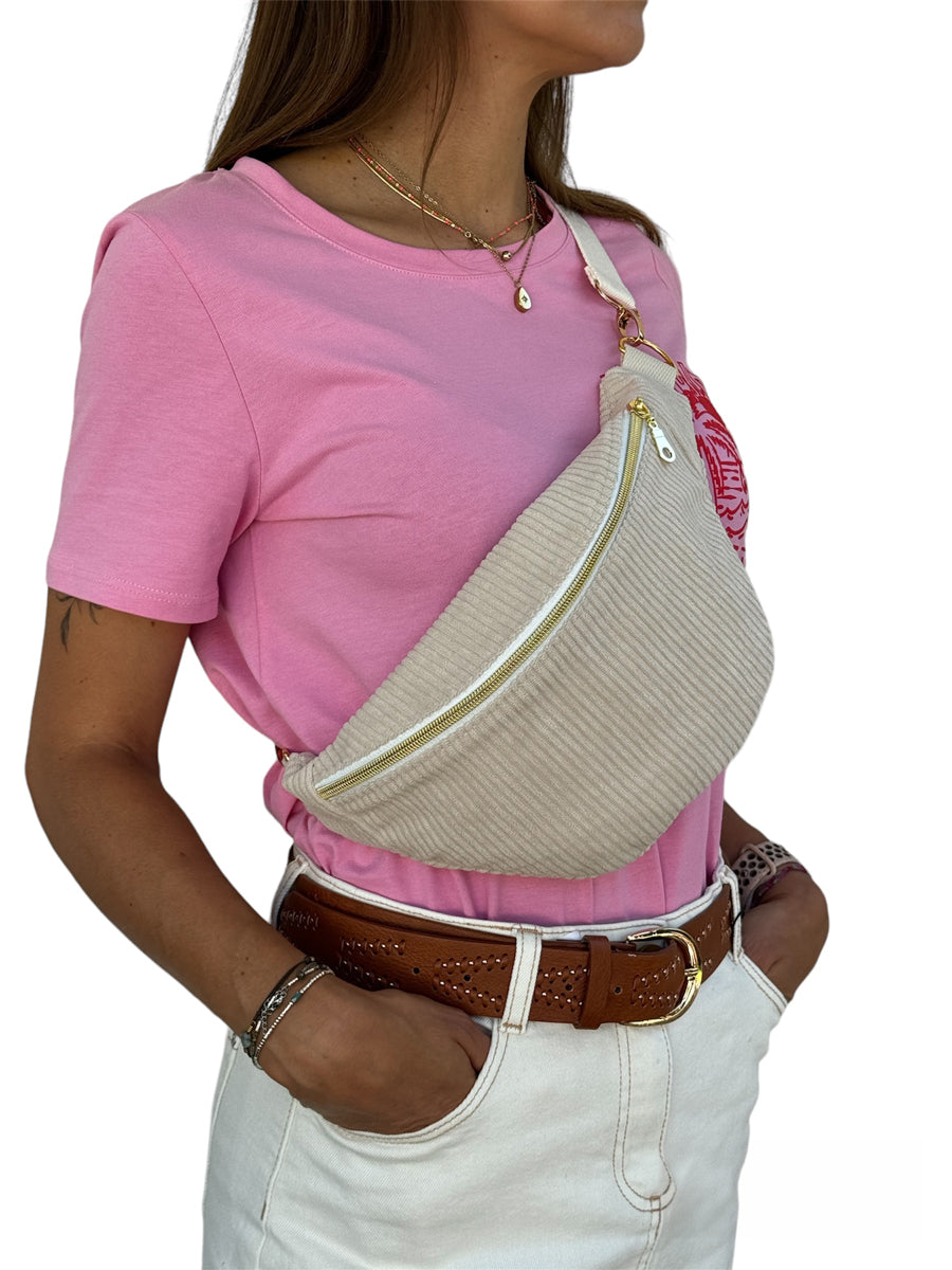 Sac banane velours "La Mignonnette" à personnaliser - Ecru