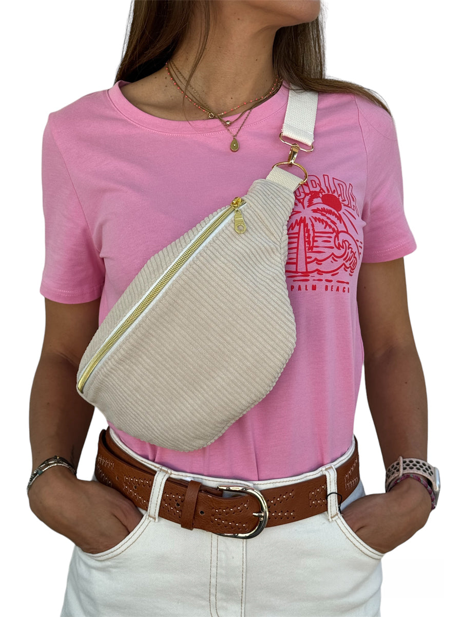 Sac banane velours "La Mignonnette" à personnaliser - Ecru