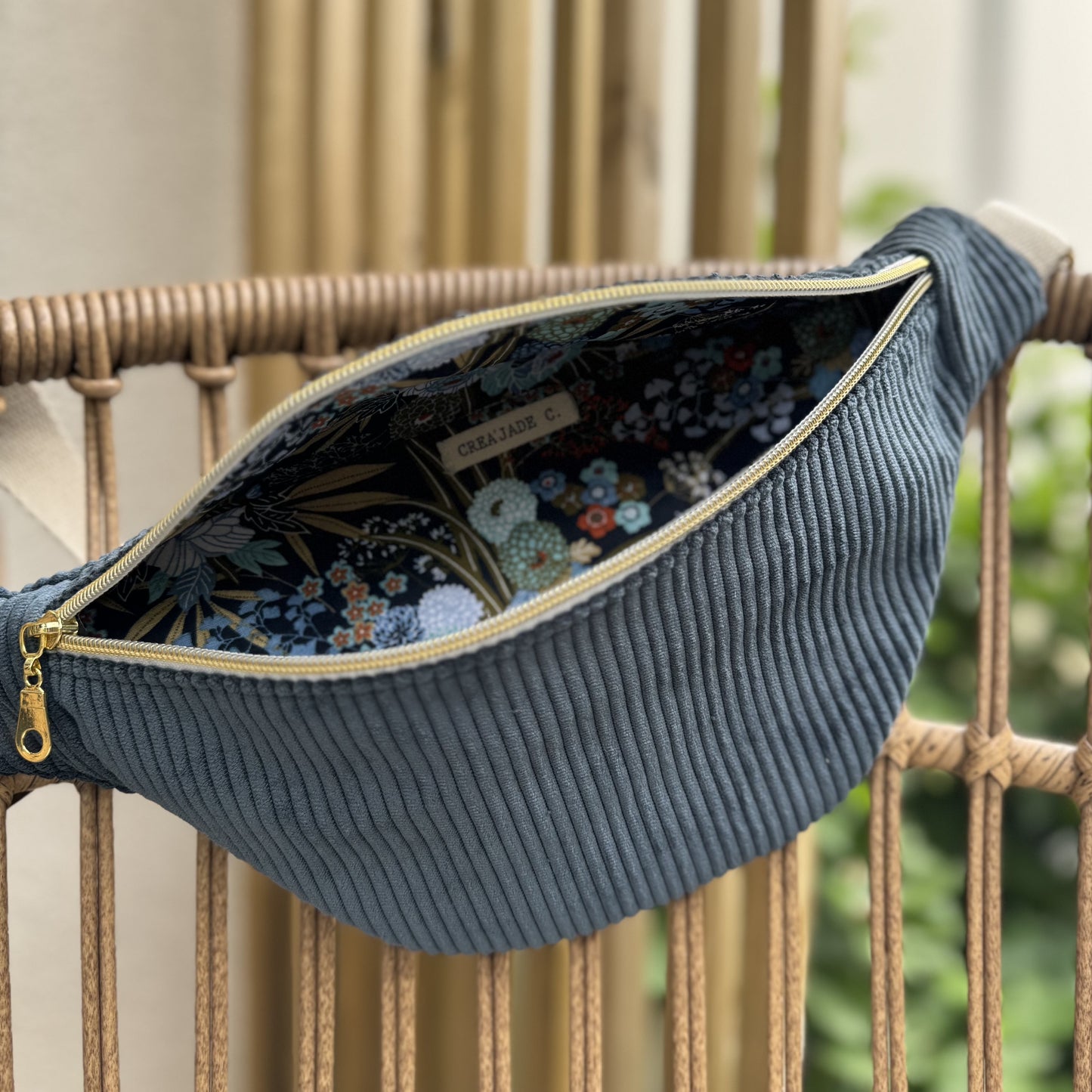 Sac banane velours "La Ravissante" à personnaliser - Denim