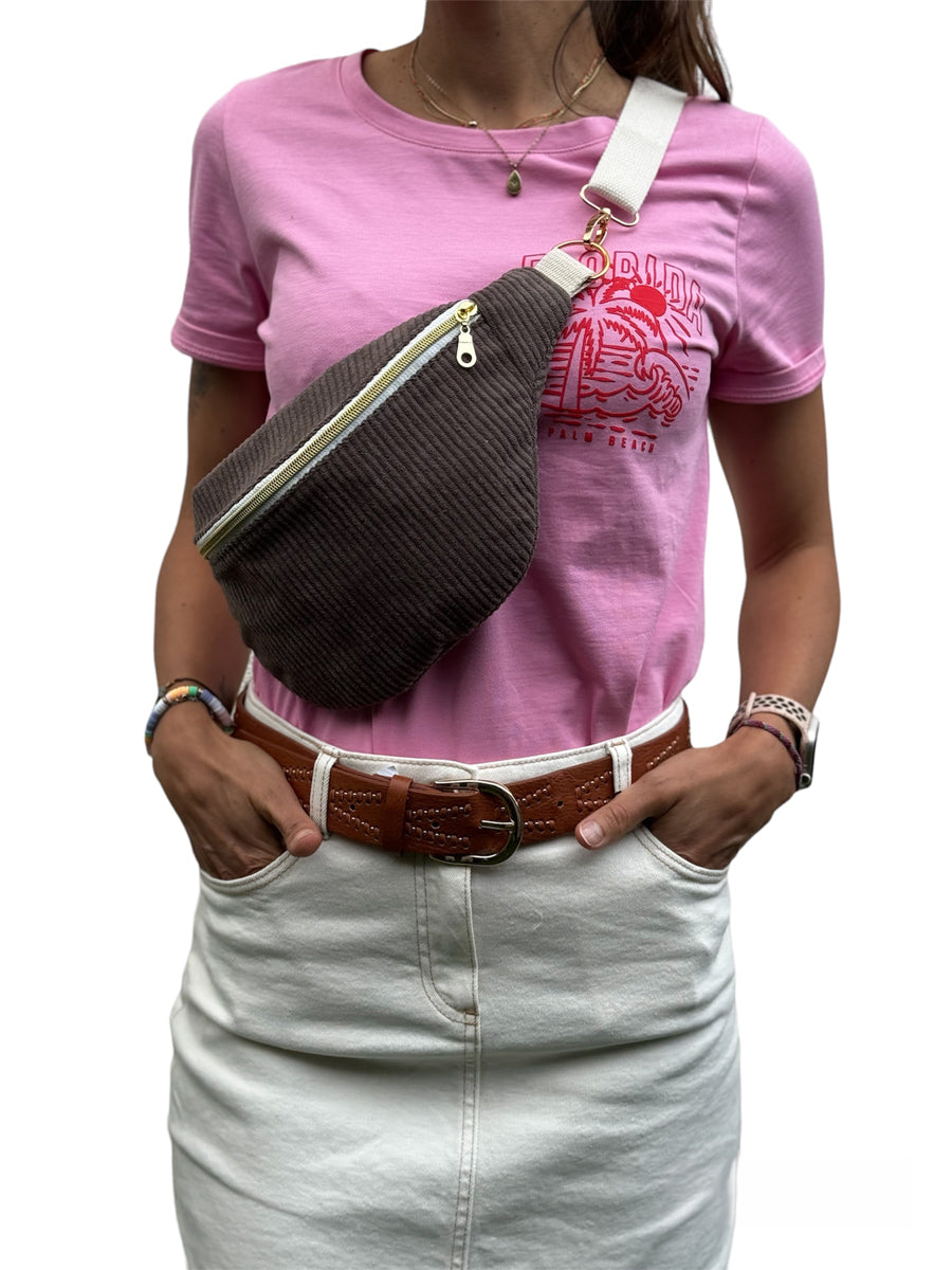 Sac banane velours "La Mignonnette" à personnaliser - Marron
