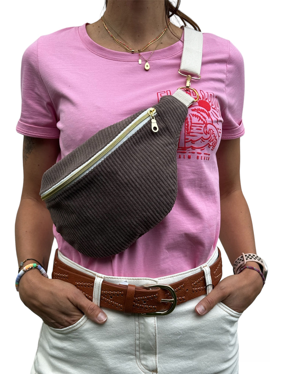 Sac banane velours "La Mignonnette" à personnaliser - Marron