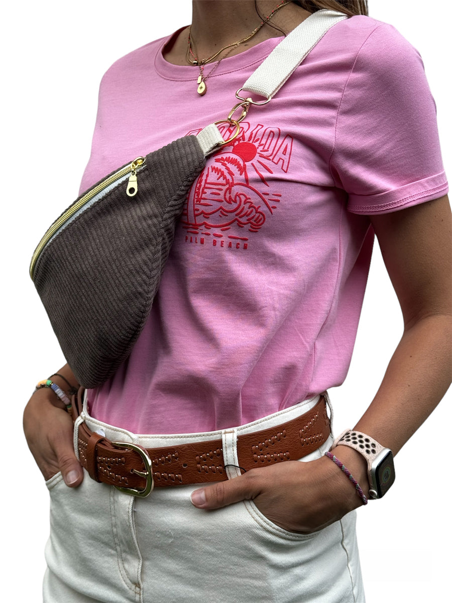 Sac banane velours "La Mignonnette" à personnaliser - Marron