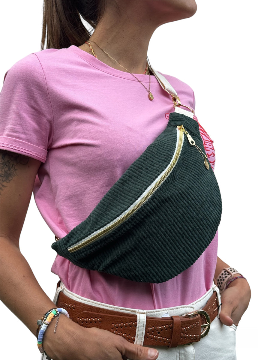 Sac banane velours "La Mignonnette" à personnaliser - Vert Sapin