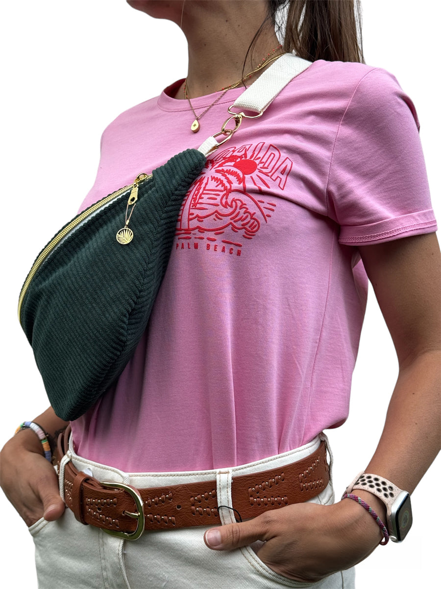 Sac banane velours "La Mignonnette" à personnaliser - Vert Sapin